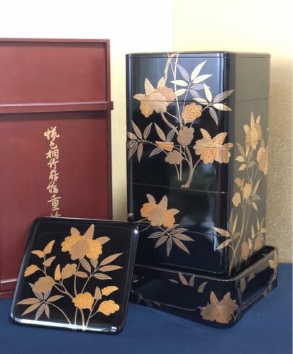 重箱　五段　重台付 楽天市場】源氏貝 高台付五段重箱 : 漆器 久太郎